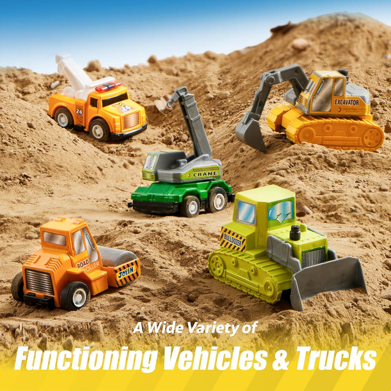 joyin friction powered 18 pcs pull back city cars and trucks toy vehicles set for toddlers and kids
