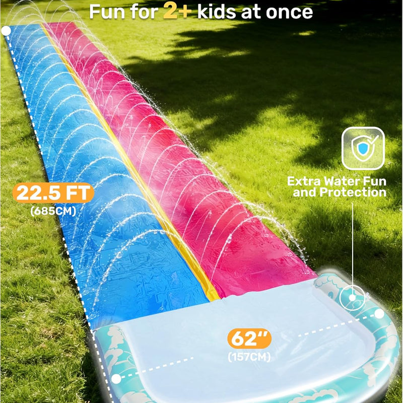 JOYIN 22.5FT Water Slide and 2 Inflatable Boards, Extra Long Heavy Duty Double Lawn Waterslide with Sprinkler for Kids Adults Backyard Summer Water Toy Outdoor Fun, Blue, Pink