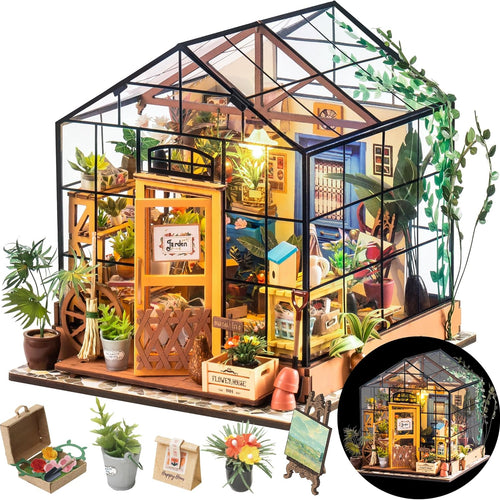 Rolife DIY Miniature Greenhouse Kit with Furniture for Adults, Halloween/Christmas Decorations - Cathy's Greenhouse