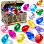 Sloosh Diving Gems Pool Toys, 16 Big Colorful Diamond with Pirate Treasure Chest,Swim Dive Toy for Kids Underwater Gemstone Swimming Training Gift Water Pool Games(Gold)