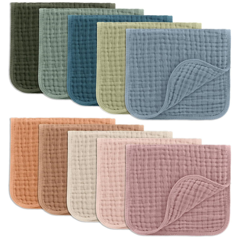 Comfy Cubs Muslin Burp Cloths 20x10" 10 Pack, Baby Burp Cloths - Multi | Large, 6-Layer, Ultra Absorbent 100% Cotton Burp Cloths for Baby Drool and Messes - Soft, Safe & Gentle for Boys & Girls