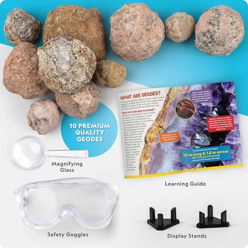 National Geographic 10 Premium Geodes STEM Science Kit with Goggles & Display Stands