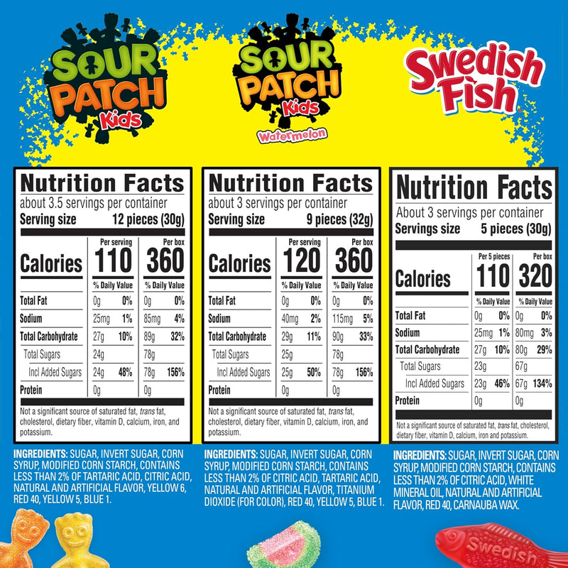 SOUR PATCH KIDS & SWEDISH FISH Soft & Chewy Gummy Candy Variety Pack, 15 ct | 3 Flavors, Bulk Candy