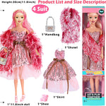 6 Pack Fashion 11.5 inch American Toy Prinecess Dolls Playset with Outfits Dress Design and Accessories Like Handbag Hat Crown Necklace Suitcase (Gift Box Package)