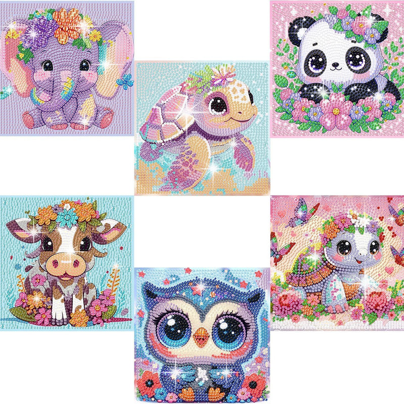 Acelii 6 Pack 5D Cartoon Diamond Painting Kits for Kids Beginners | Cute Animals DIY Diamond Art Kit for Kids,Full Round Drill Big Gem Art for Kid,Home Wall Decoration 6X6 inch