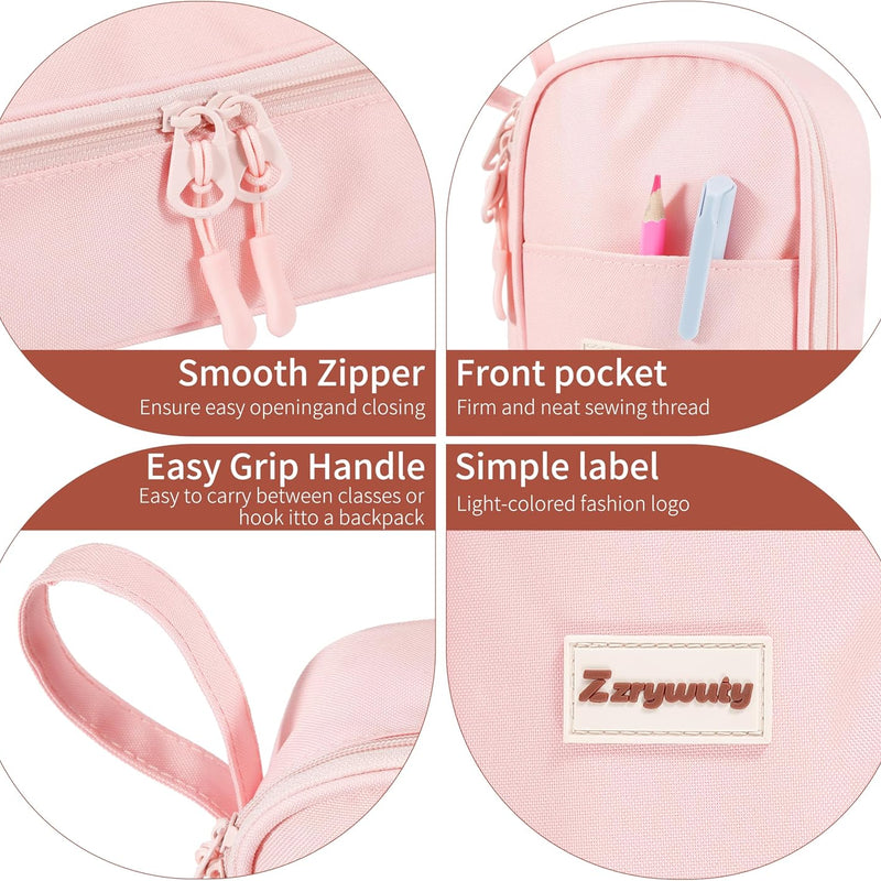 Zzrywuty Large Pencil Case, Big Capacity Pencil Pouch Office College School Stationery Pen Bag for Teen Girl Boy Men Women, Pink