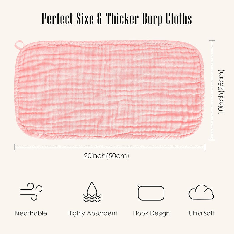 12 Pack Muslin Burp Cloths - Large 20" x 10", Ultra Absorbent 100% Cotton for Baby Drool and Messes - Soft, Gentle Baby Burp Rag for Boys & Girls -Pink, Purple, Sakura Series