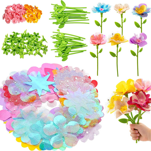 180 Piece Fabric Flower Refill Kit for DIY Bouquets and Flower Maker | Colorful fabric flower parts for DIY bouquets,arts and crafts,creative learning and gift making for girls