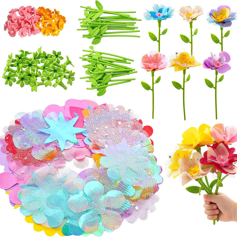 180 Piece Fabric Flower Refill Kit for DIY Bouquets and Flower Maker | Colorful fabric flower parts for DIY bouquets,arts and crafts,creative learning and gift making for girls