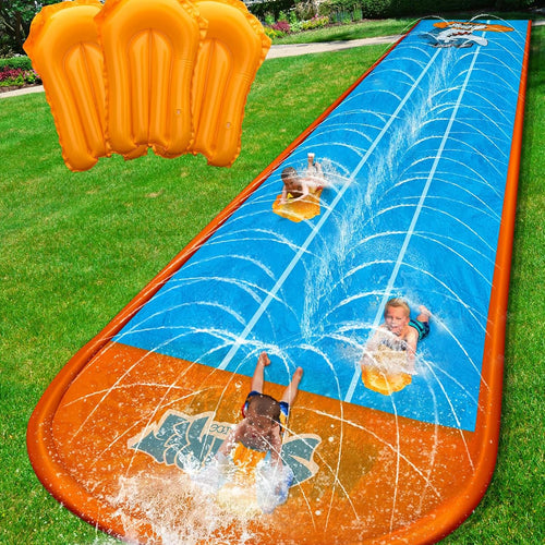 Spring Water Slip and Water Slide for Kids Backyard, 22ft*3 Racing Lanes Slip Water Slides with Sprinkler for Age 5-8 8-12, Summer Outdoor Water Toy with 3 Inflatable Bodyboards