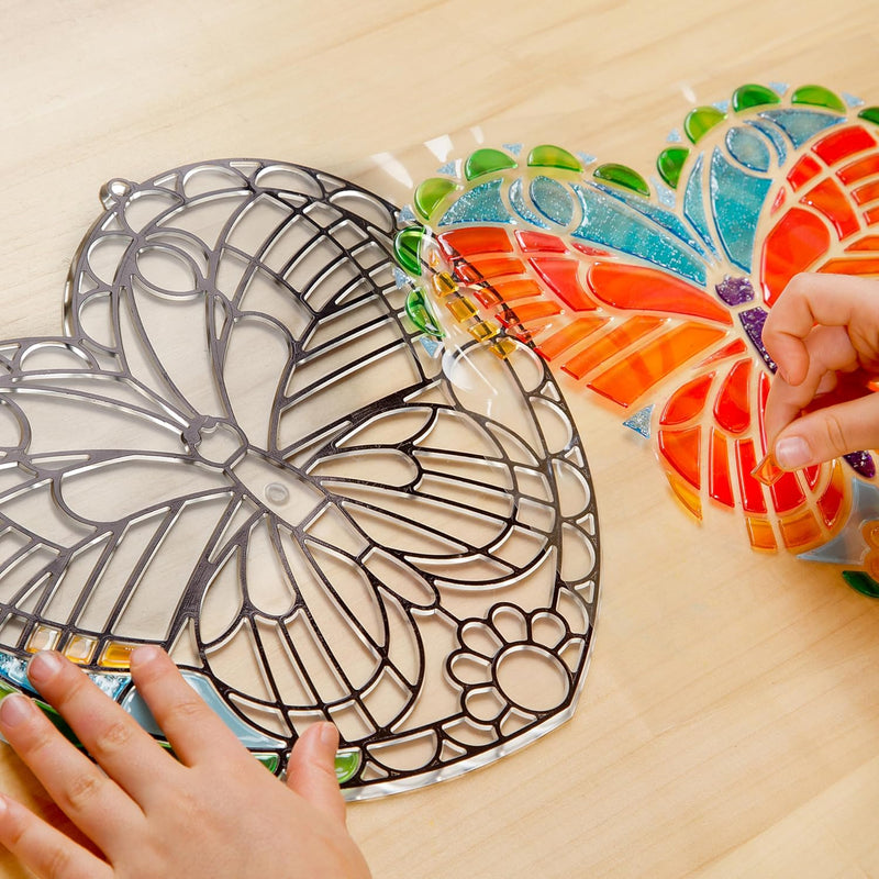 Melissa & Doug Stained Glass Made Easy Activity Kit: Butterfly - 140+ Stickers Kids Sticker Stained Glass Craft Kit; Sun Catchers for Kids Ages 5+