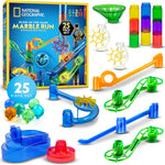 NATIONAL GEOGRAPHIC Glowing Marble Run – Construction Set with 15 Glow in The Dark Glass Marbles & Storage Bag, STEM Gifts for Boys and Girls, Building Project Toy (Amazon Exclusive)