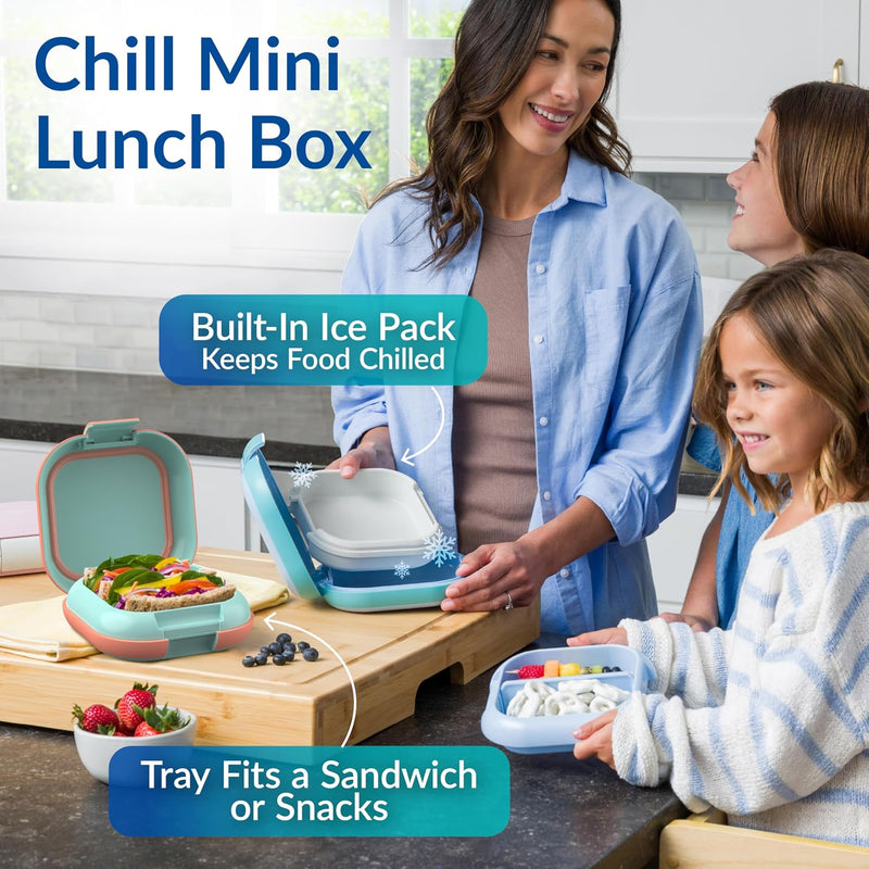 Bentgo Chill Mini Leak-Proof Lunch Box – Built-In Ice Pack Keeps Food Cold, 2.7-Cup Capacity for Snacks or Sandwich, 3 or 4 Compartments, PFAS & BPA-Free, Ideal for Adults & Kids 3+ (Seaside Papaya)