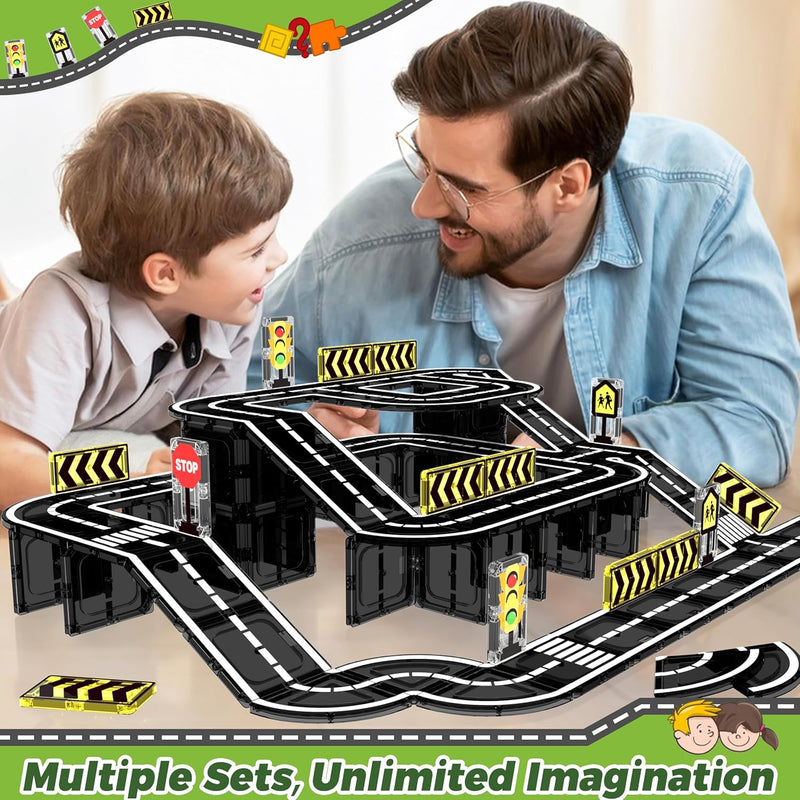 Goodtiles Magnetic Road Expansion Set, STEM Building Blocks for Kids Ages 3-5, Preschool Learning Toys