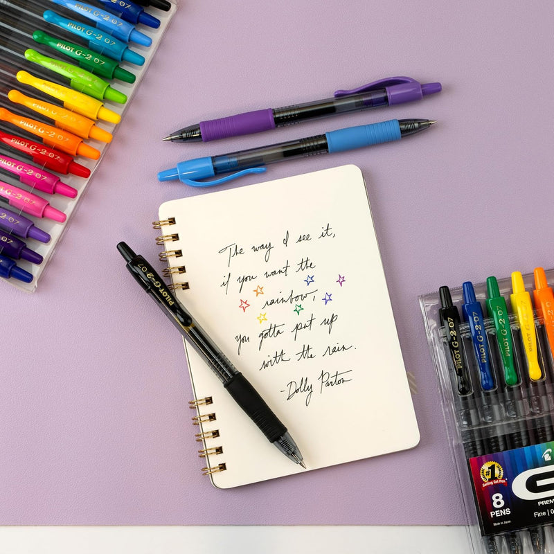 Pilot G2 Premium Gel Roller Pens, Rainbow Gel Pens, G2 Rainbow Colors Pack, 15 Pack Pouch, Fine Point 0.7 mm, Assorted
