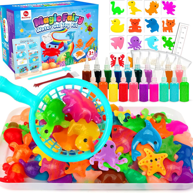 Mocoosy 20 Colors Magic Water Gel Kit for Kids, Aqua Fairy Water Elf Toy Kit with Aqua Gels & Squishy Molds, Make Your Own Squishies, DIY Squishy Maker Set Water Pets Summer Crafts Boys Girls Gifts