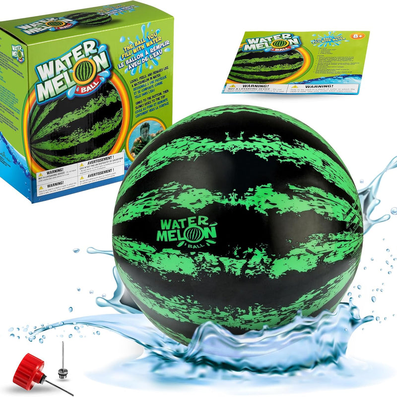 Watermelon Ball JR Durable Fillable Pool Toy for Underwater Games - Football, Basketball & Rugby - Perfect for Water Parties - Fun for Adults & Kids Alike - Ages 6+, 6.5" Multicolor