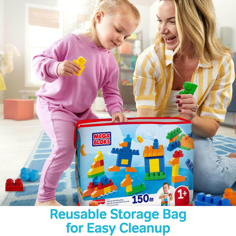 MEGA BLOKS First Builders Toddler Blocks Toy Set with 150 Pieces and Storage, Blue, Ages 1+