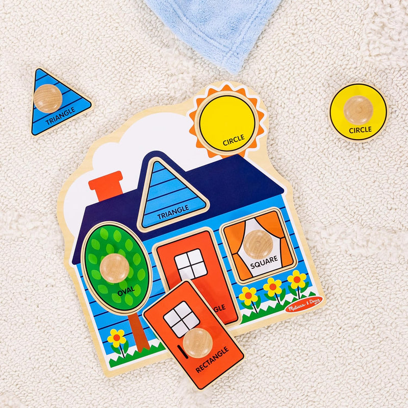 Melissa & Doug First Shapes Jumbo Knob Puzzle, Wooden Peg Puzzle, Ages 1+, Educational Toy for Shape Recognition