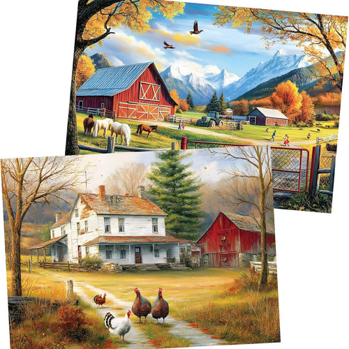 2 Pack 300 Pieces Puzzle for Adults,Autumn Puzzle Farm Jigsaw Puzzles 300 Pieces for Adults Kids Seniors Countryside Jigsaw Puzzle Premium Cardboard Puzzles for Tabletop Family Activity Gift
