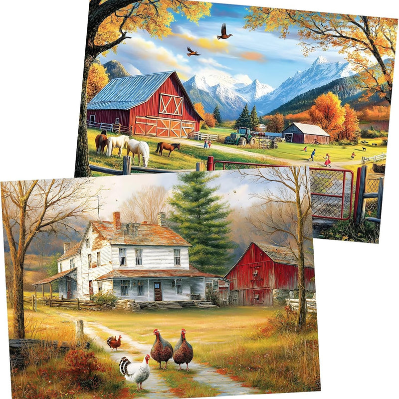 2 Pack 300 Pieces Puzzle for Adults,Autumn Puzzle Farm Jigsaw Puzzles 300 Pieces for Adults Kids Seniors Countryside Jigsaw Puzzle Premium Cardboard Puzzles for Tabletop Family Activity Gift