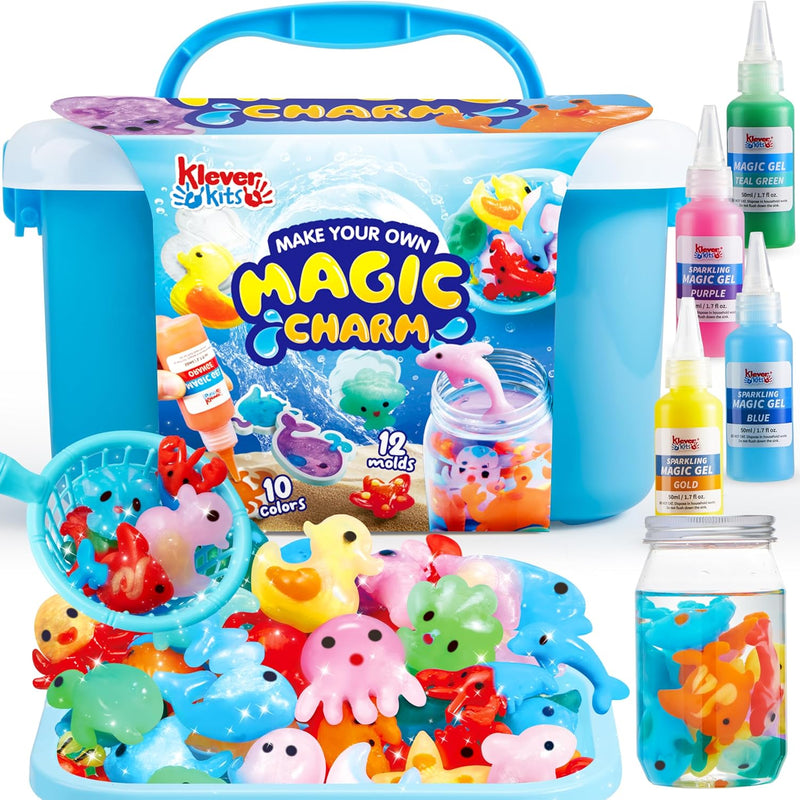 Klever Kits Water Gel Kit, Waters Pets Magic Fairy Water Gel Toy Kit with 10 Gels, 12 Molds, Preserving Bottle for Presents, Party Favors, Birthday Gifts, Arts & Crafts DIY Squishy Making Kit for Kids
