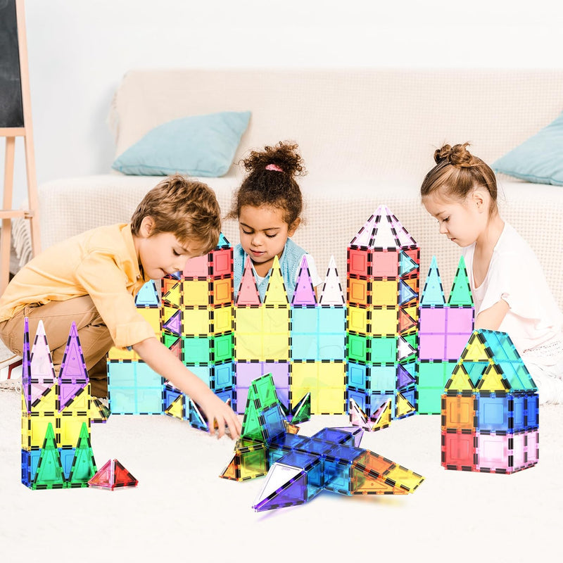 PicassoTiles 100 Piece Set Clear Magnetic 3D Blocks for Kids Creativity Building Playboards Educational