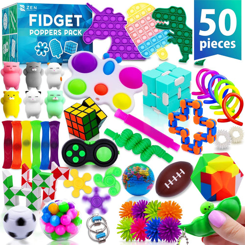 Fidget Poppers Pack – 50 Pcs Fidget Toys, Party Favors for Kids 8-12, Stocking Stuffers, Bulk Sensory Toys for Classroom Treasure Box Prizes, Goodie Bags, Birthday Gifts