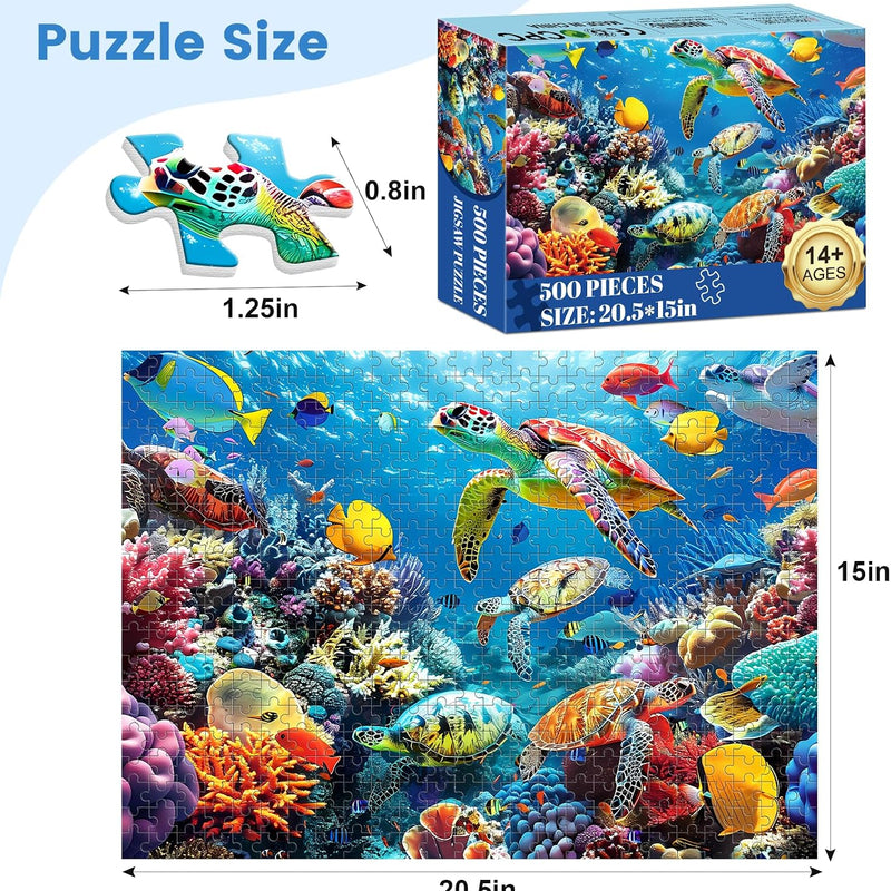 500 Piece Puzzle for Adults, Turtle Jigsaw Puzzles, Sea Animals Puzzles 500 Pieces, Birthday and Barious Holiday Party for Family Adult, Funny Puzzle for Adults, 20.5x15 in