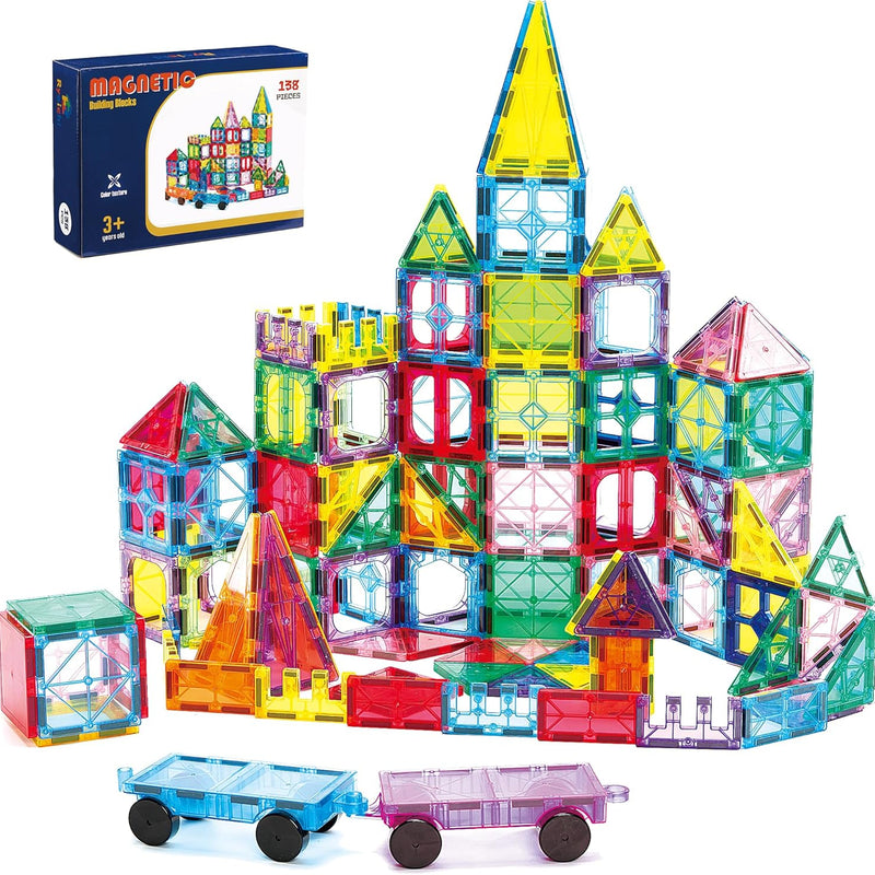 Ryoichi 138PCS Magnetic Tiles Set, STEM Educational Construction Blocks, Montessori Learning Toys for Kids Ages 3-9+ Years