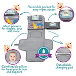 Kopi Baby Portable Diaper Changing Pad with Wipes Pocket, Classic Grey | 22-In Waterproof Pad, Smart Wipes Pocket, 2 Inner Mesh Pockets, Outer Pocket, Detachable Storage, Carry Straps