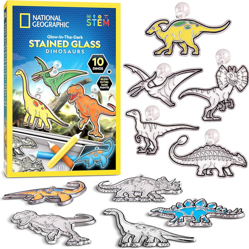 National Geographic Dinosaur Stained Glass Suncatcher Craft Kit for Kids | Glow-in-the-Dark Dinosaur Toy, Window Art, Paint Supplies, Kid Crafts Ages 4-8, Creative Activity, Birthday Gift