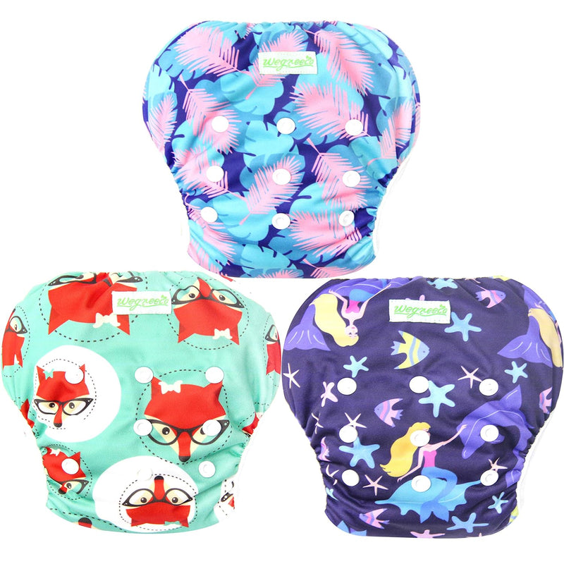 wegreeco Reusable Swim Diapers,Baby & Toddler Snap One Size Adjustable Reusable Baby Swim Diaper (Diving, Ocean, Turtle, Large, 3 Pack)