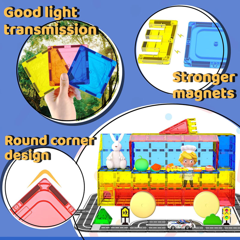Magnetic City Traffic Tiles, 38pcs, Preschool Montessori Toys for 3+ Year Old Kids, Sensory Building Blocks for Toddler with Autism