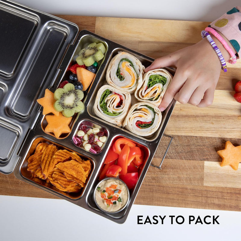 PlanetBox Rover Lunchbox Replacement - Brushed Stainless Steel Bento Box for Kids and Adults, Recycled Sustainable Lunch Box with Multi-Compartment Design