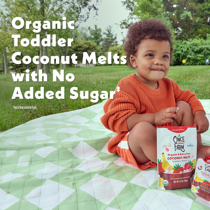 Once Upon A Farm Organic Coconut Melts with Probiotics, Strawberry Banana, Dairy Free, Non GMO, Kosher, 1 Ounces (Pack of 8) | Once Upon A Farm Organic Coconut Melts with Probiotics, Strawberry Banana, Dairy Free, Non GMO, Kosher, 1 Ounces, 8 Pack