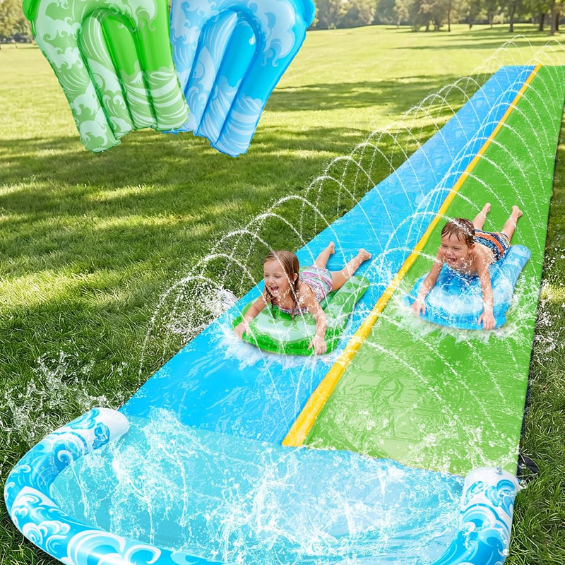 JOYIN 22.5ft Water Slides and 2 Bodyboards, Lawn Water Slide Summer Slip Waterslides Water Toy with Build in Sprinkler for Backyard Outdoor Water Fun for Kids