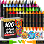 ARTISTRO Acrylic Glass Markers for Wine Glasses and Drinkware (100 Pack), Vibrant Dual Tip Paint Pens for Party Charms & Bar Tools (Brush + Fine Tips)