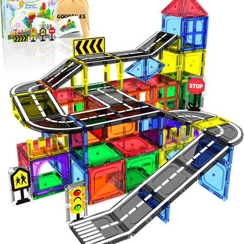 Magnetic City Traffic Tiles, 38pcs, Preschool Montessori Toys for 3+ Year Old Kids, Sensory Building Blocks for Toddler with Autism
