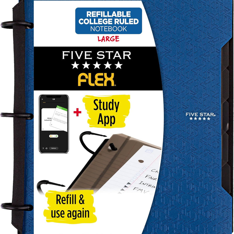 Five Star Flex Refillable Notebook + Study App 1 Inch O-Rings Binder with Pockets Tabs and Dividers, 220 Sheet Capacity, Includes 60 Sheets 8.5" x 11" College Ruled Paper, Amethyst (29328AB6)