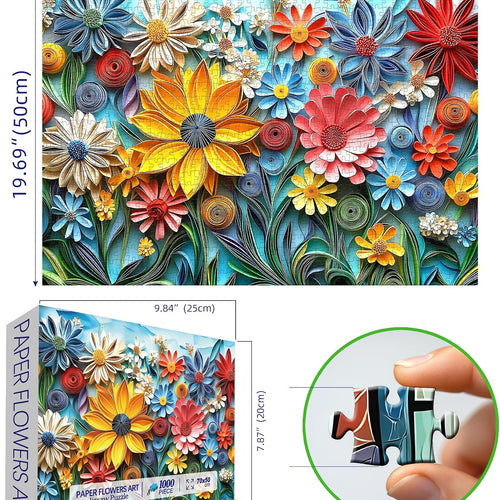 MINIWAN 1000 Piece 3D Quilled Paper Art Flower Jigsaw Puzzle | 27.5"x19.7", Letters on Back, Reference Poster, Hard Color Challenge, For Adults & Seniors