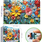 MINIWAN 1000 Piece 3D Quilled Paper Art Flower Jigsaw Puzzle | 27.5"x19.7", Letters on Back, Reference Poster, Hard Color Challenge, For Adults & Seniors