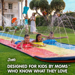 JAMBO Premium Triple Water Slide and 3 Bodyboards, 16Ft Heavy Duty Slip Splash and Slides-Advanced 3-Way Sprinkler System, Splash Pad Mat Backyard Summer Outdoor Water Toys n Long Slides for Kids
