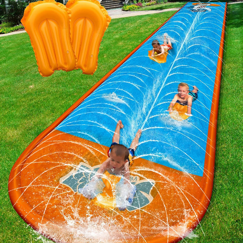 Spring Water Slip and Water Slide, 22ft *2 Lanes Slip Water Slides for Kids Backyards Ages 5-8 8-12 with Sprinkler and Inflatable Bodyboards, Summer Water Fun Toy for Outdoor Lawn Games Play