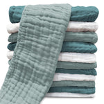 Muslin Burp Cloths for Baby 100% Cotton Burping Cloths for Unisex, Boy, Girl - Large 20'' by 10'' Newborn Essentials Ultra Soft Absorbent Milk Spit Up Rags - 12 Pack - White+Light Bean Paste Series