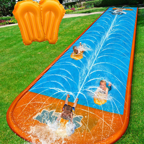Spring Water Slip and Water Slide, 22ft *2 Lanes Slip Water Slides for Kids Backyards Ages 5-8 8-12 with Sprinkler and Inflatable Bodyboards, Summer Water Fun Toy for Outdoor Lawn Games Play