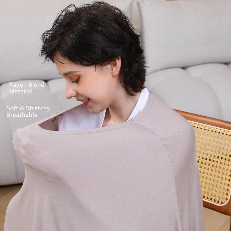 Seejoy Multi-use Nursing Cover for Breastfeeding, 360°Full Coverage Nursing Poncho, Rayon Soft & Breathable Breastfeeding Cover up (Smooth Rayon, Warm Taupe)