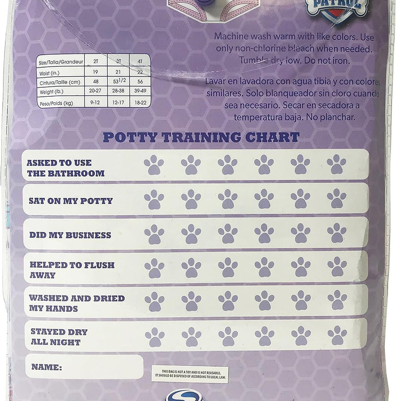 Paw Patrol Girls' Toddler Potty Training Pants With Chase, Skye & More With Success Chart & Stickers Size 18, 2t, 3t, 4t