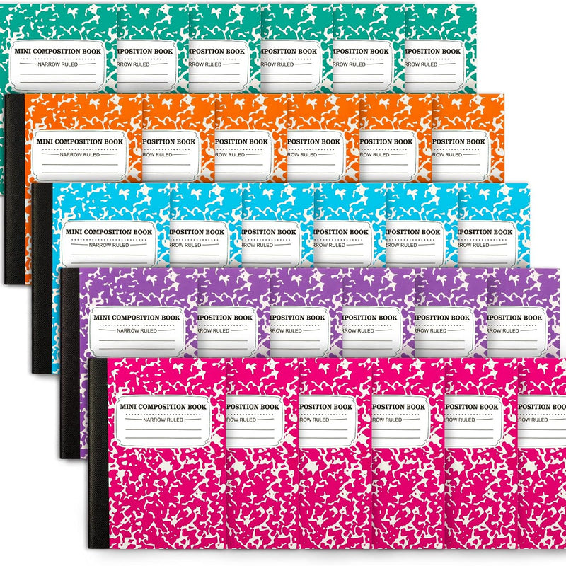 feela Mini Composition Notebook, Cute 30 Pack 5 Pastel Colors Narrow Ruled Mini Composition Books Bulk, Small Pocket Marble Journal Notebooks for Kids Students College, Pocket Size 4.5 x 3.25 in
