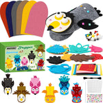 WATINC 6-Piece Animal Hand Puppet Making Kit for Kids, DIY Art Craft Felt Sock Puppets, Pompoms, Googly Eyes, and Felt Decorations for Creative Storytelling and Role Play.